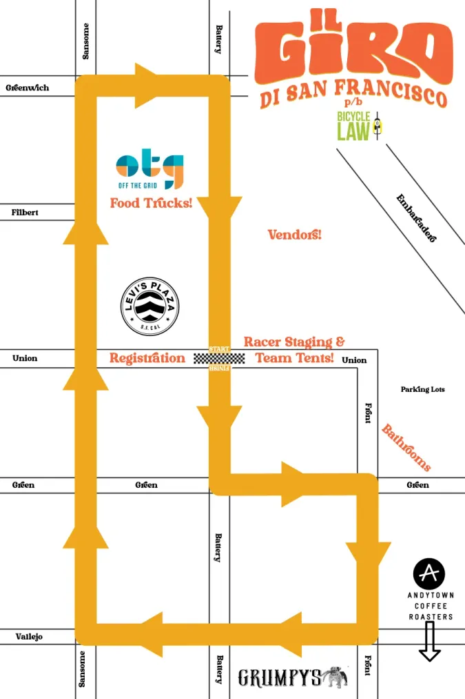 Map preview of the Giro course through San Francisco's northeastern waterfront